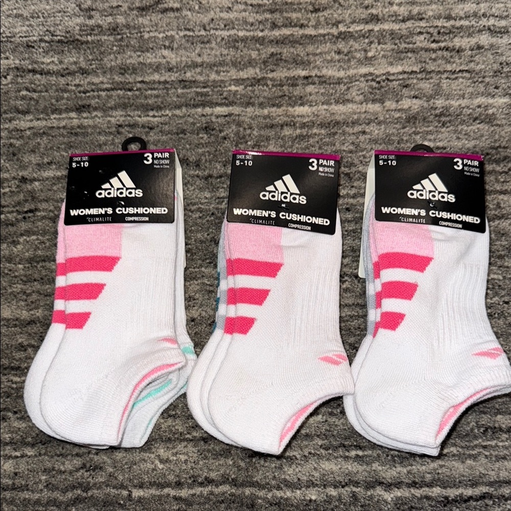 Adidas Women’s Cushioned Socks-Set of 3 each has 3 pairs-Authentic-NWT